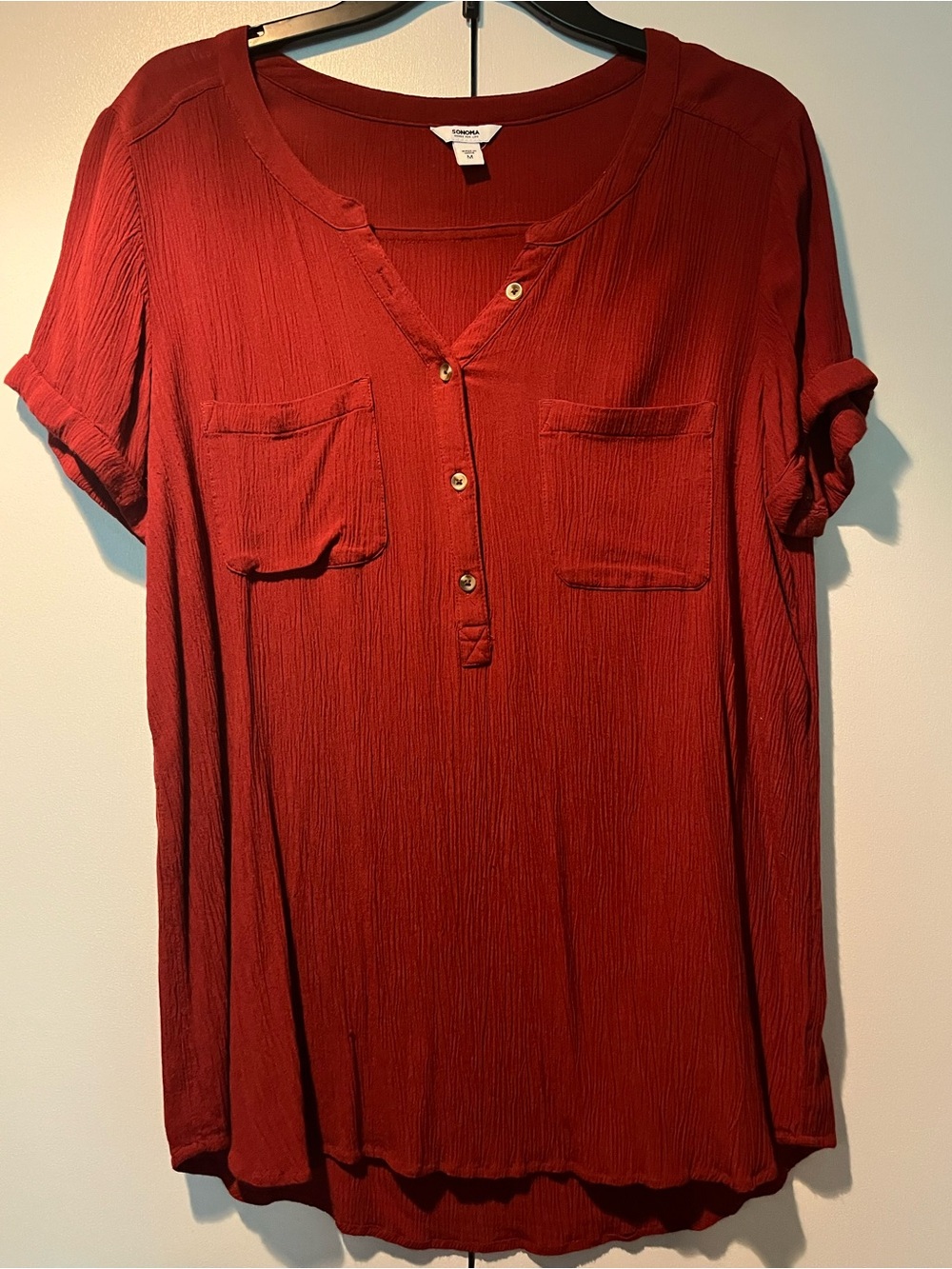 Sonoma Universal Thread Red Short-Sleeve Henley Pocket Top